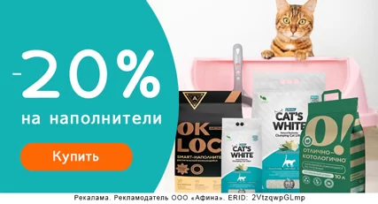 Скидка 20% на наполнители для кошачьих туалетов