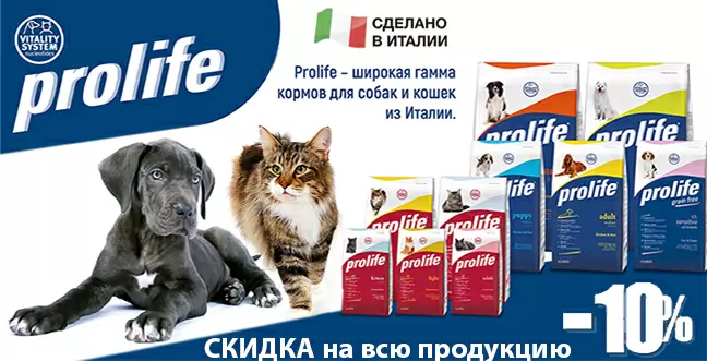 Скидка 10% на корма Prolife
