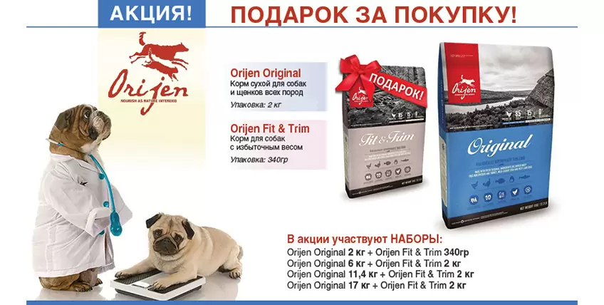 Упаковка сухого корма Orijen в подарок!