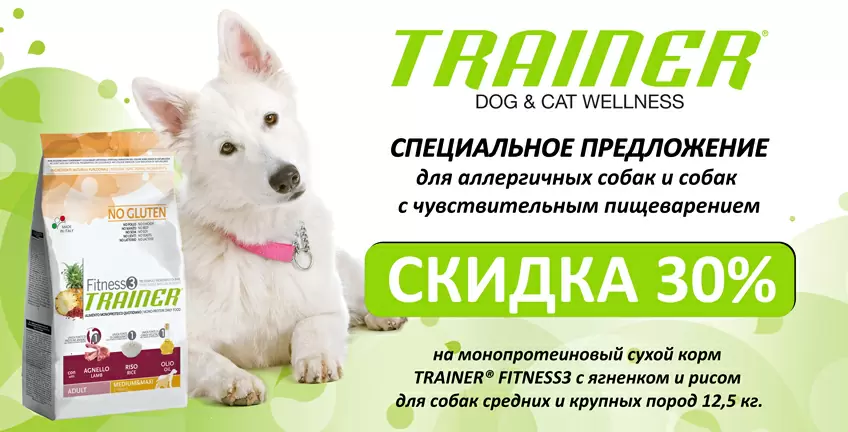 30% скидка на сухой корм Trainer Fitness 3 12,5 кг!
