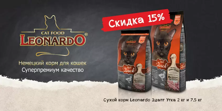 Скидка 15% на корм для кошек Leonardo!