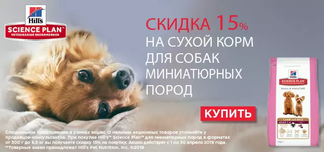 Скидка 15% на корма для собак Hills