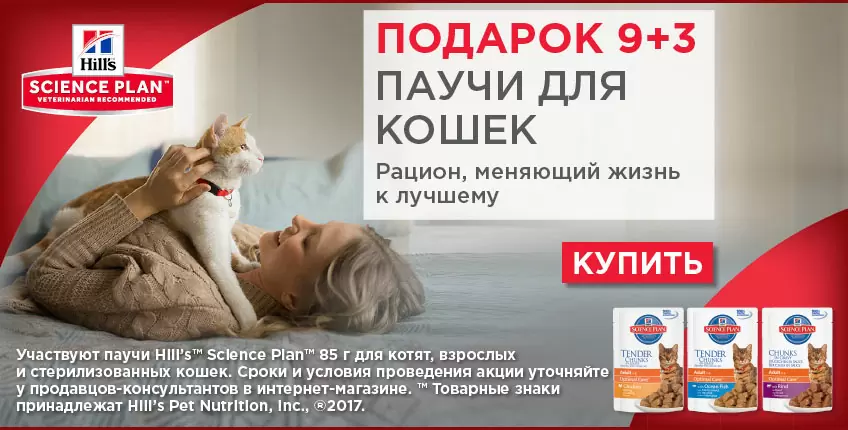 3 упаковки в подарок с набором влажного корма Hills для кошек! 