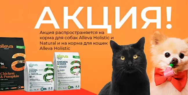 Скидка 20% на корма Alleva для кошек и собак!