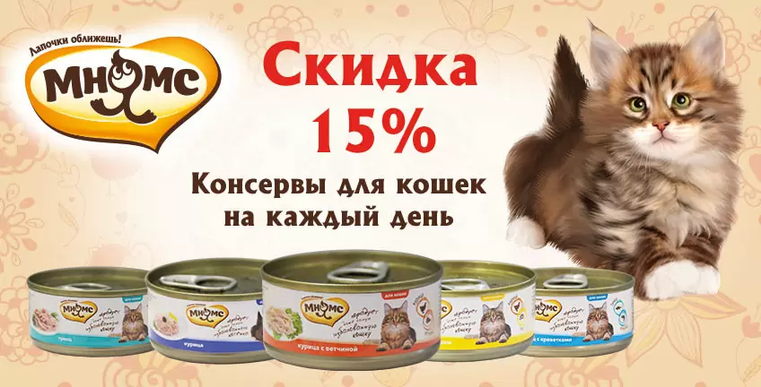 Скидка 15% на консервы Мнямс для кошек!