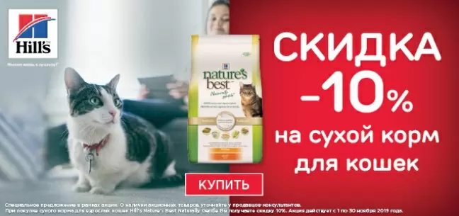 Скидка 10% на корм Hills для кошек!