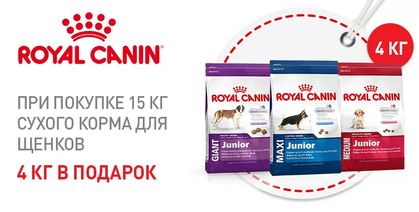 4 кг корма для щенков Royal Canin в подарок!