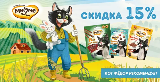 Скидка 15% на всю линейку "Кот Федор" бренда "Мнямс"