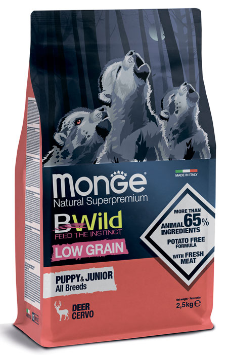 

Сухой корм для щенков Monge BWild Low Grain Puppy & junior с мясом оленя 2,5 кг