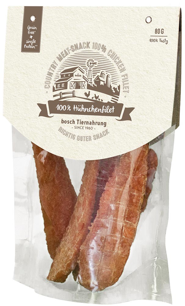

Лакомство для собак Bosch Country Meat-Snack 100% Chicken Fillet 0,08 кг