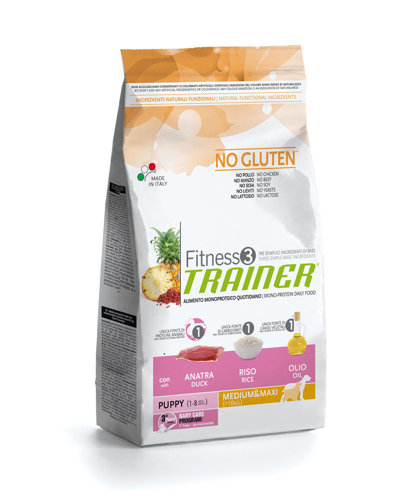 Сухой корм для щенков Trainer Fitness3 No Gluten Puppy Medium&Maxi Duck and rice dry 3 кг