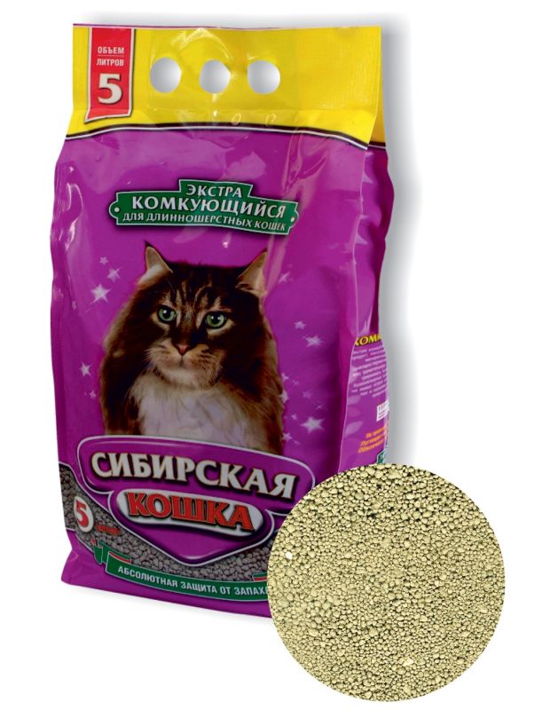 

Наполнитель Сибирская Кошка Экстра для длинношерстных комкующийся цеолитовый без запаха 4,9кг 5 л