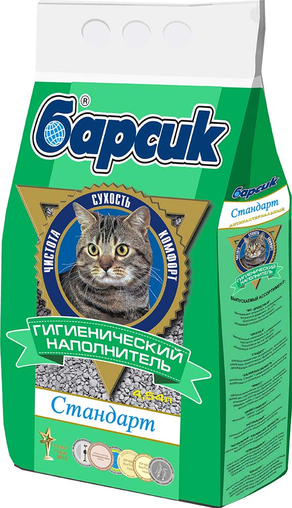 Наполнитель Барсик Стандарт впитывающий минеральный без запаха 3кг 4,54 л 