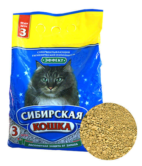 Наполнитель Сибирская Кошка Эффект впитывающий комкующийся цеолитовый без запаха 1,8кг 3 л