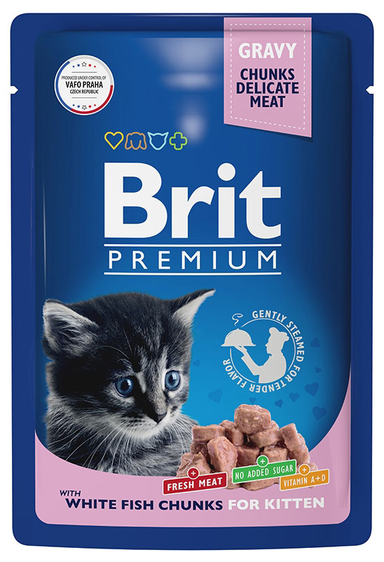

Влажный корм для котят Brit Premium Пауч Белая рыба в соусе 0,085 кг