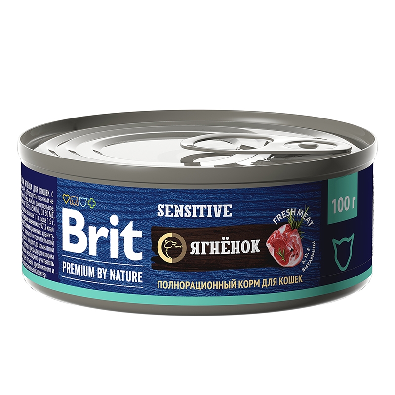 Влажный корм для кошек Brit Premium by Nature Ягненок для питомцев с чувствительным пищеварением 0,1 кг 
