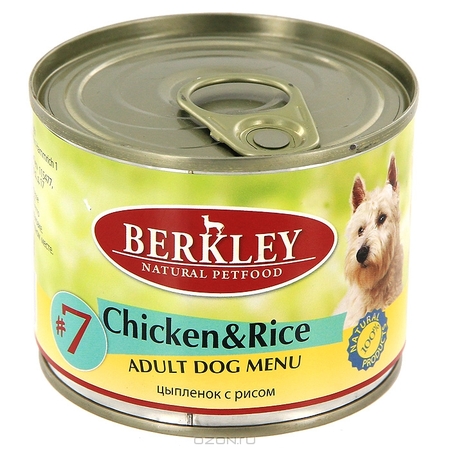 

Влажный корм для собак Berkley №7 Chiken & Rice 0,2 кг