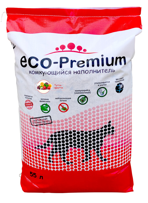 

Наполнитель ECO Premium Тутти-фрутти комкующийся древесный ягоды 20,2кг 55 л