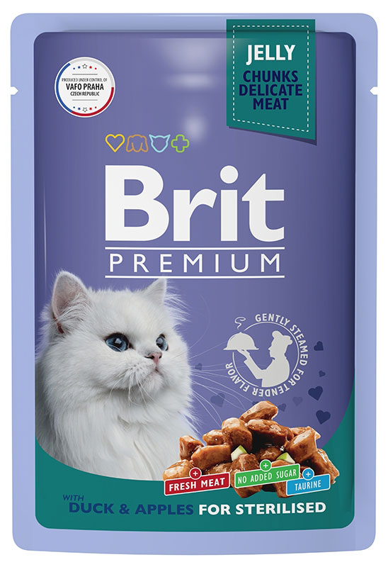 

Влажный корм для кошек Brit Premium Пауч Утка с яблоками в желе для стерилизованных 0,085 кг