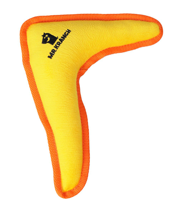 Мягкая игрушка для собак MrKranch для средних и крупных пород Бумеранг с пищалкой 34х285х65см желтый 300₽