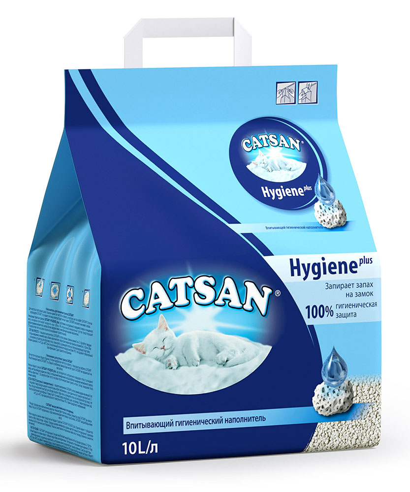 Наполнитель Catsan Hygiene Plus гигиенический впитывающий минеральный без запаха 4,75кг 10 л