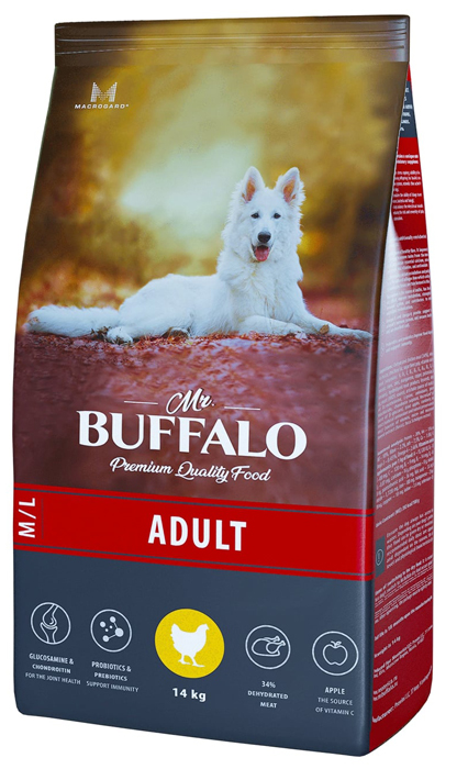 

Сухой корм для собак Mr.Buffalo Adult с курицей для средних и крупных пород 14 кг