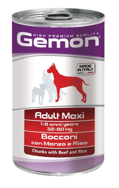 Влажный корм для собак Gemon Dog Maxi кусочки говядины с рисом для крупных пород 1,25 кг 