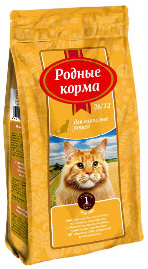 

Сухой корм для кошек Родные Корма Курица 26/12 10 кг