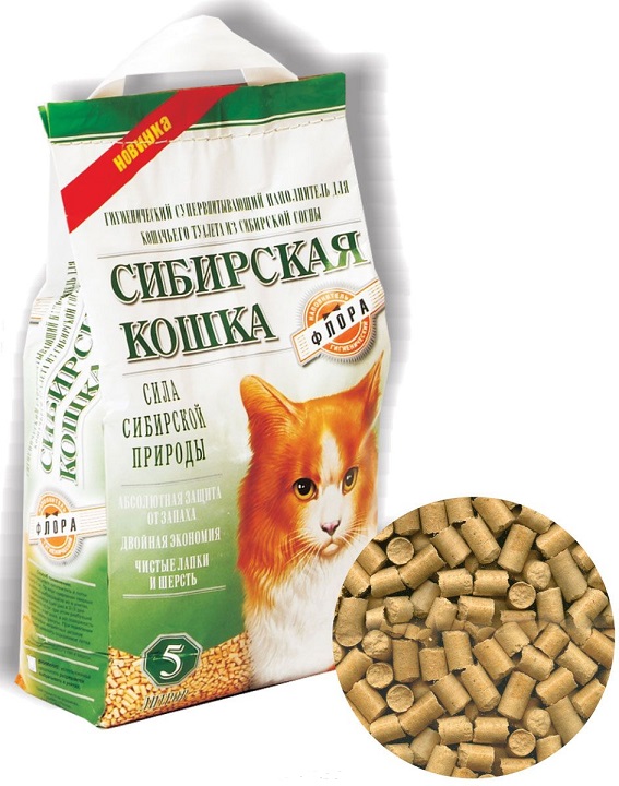 Наполнитель Сибирская Кошка Флора впитывающий древесный без запаха 3кг 5 л