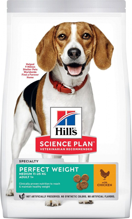 Сухой корм для собак Hills Science Plan Canine Adult Perfect Weight Medium with Chicken 12 кг, размер средних пород