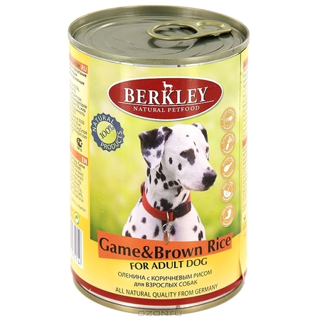 

Влажный корм для собак Berkley Game & Brown Rice 0,4 кг
