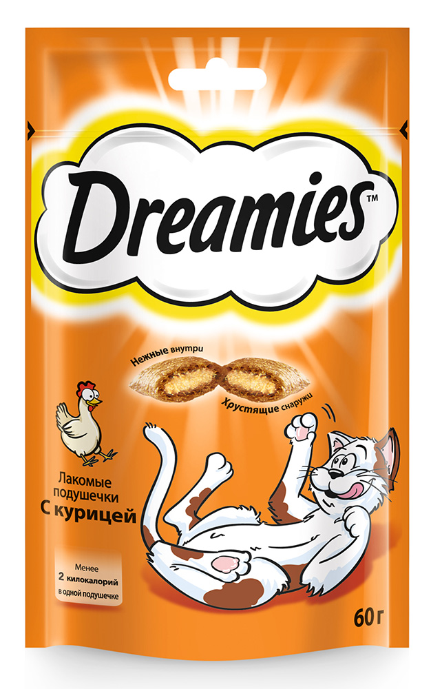 

Лакомство для кошек Dreamies подушечки с курицей 0,06 кг