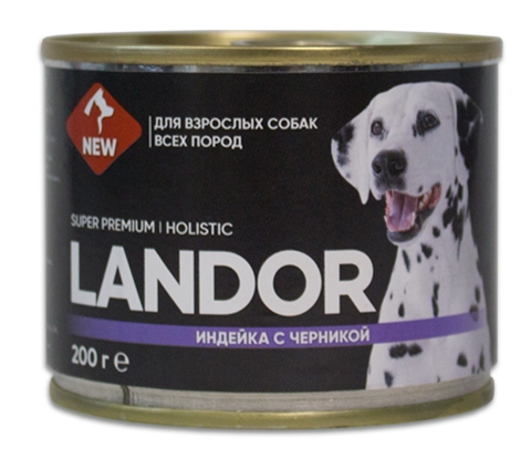

Влажный корм для собак Landor индейка с черникой 0,2 кг