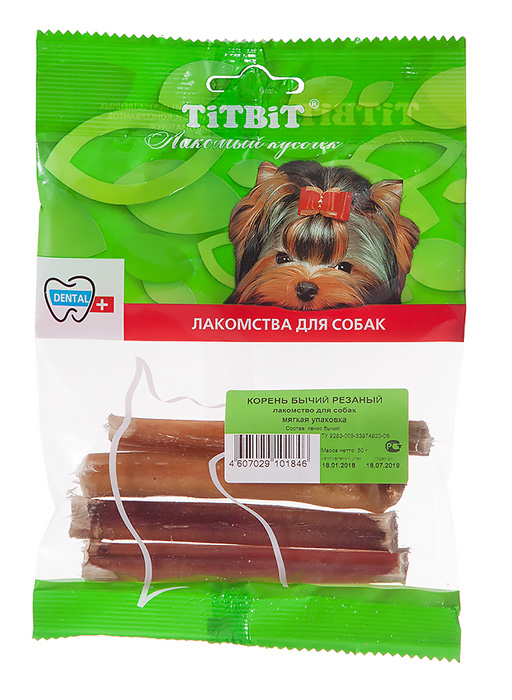 

Лакомство для собак Titbit Корень бычий резаный - мягкая упаковка 0,05 кг