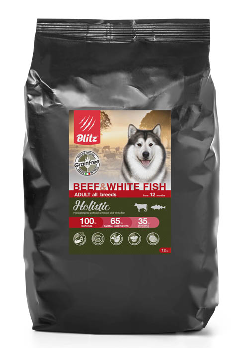 

Сухой корм для собак Blitz Holistic Adult с говядиной и рыбой 12 кг