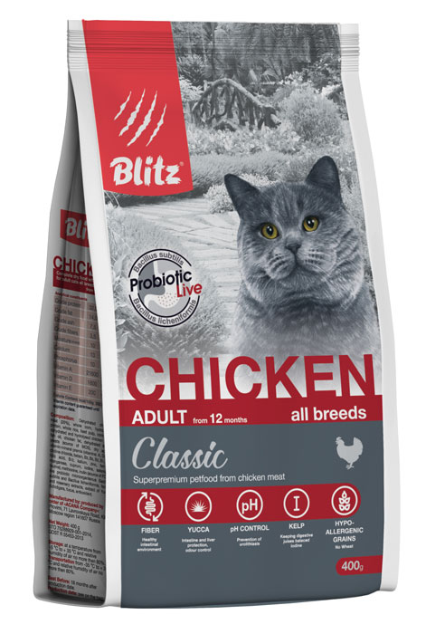 

Сухой корм для кошек Blitz For Adult Cats Chicken 0,4 кг