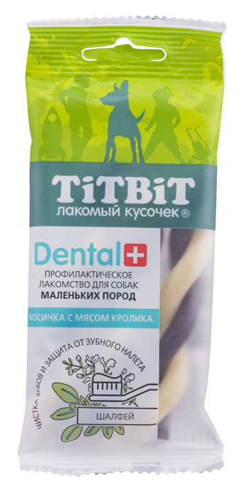 Лакомство для собак Titbit ДЕНТАЛ+ Косичка с мясом кролика для маленьких пород 0,04 кг