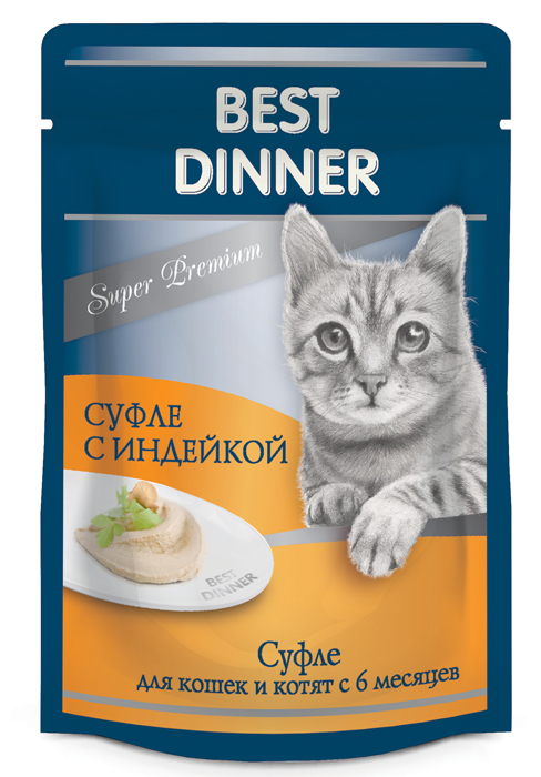 

Влажный корм для кошек Best Dinner Мясные деликатесы суфле с индейкой 0,085 кг
