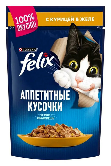 

Влажный корм для кошек Felix кусочки в желе с курицей пауч 0,085 кг