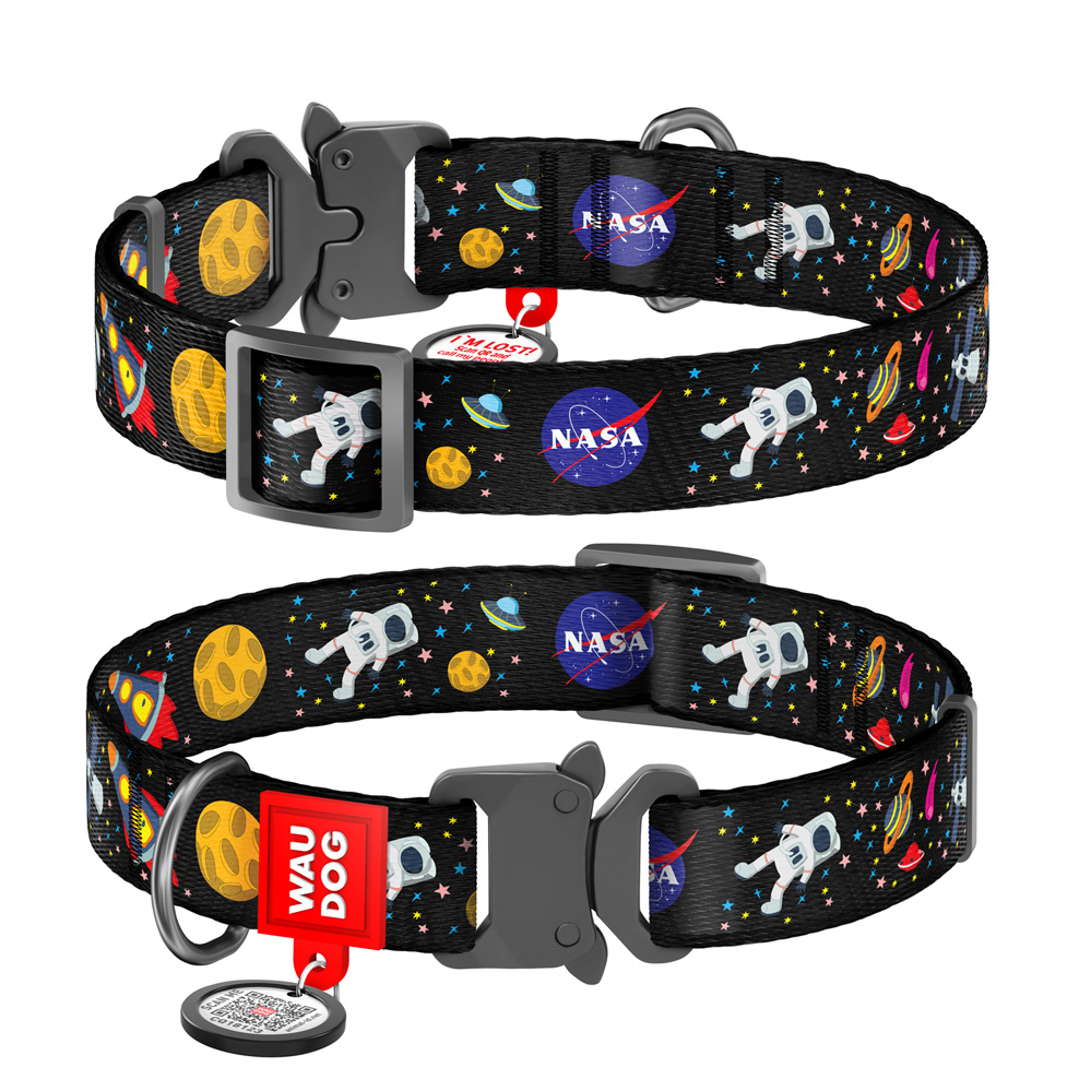 

Ошейник Waudog нейлоновый Nylon c QR паспортом рисунок "NASA" металлическая пряжка-фастекс размер S нейлон 23-35x1,5 см