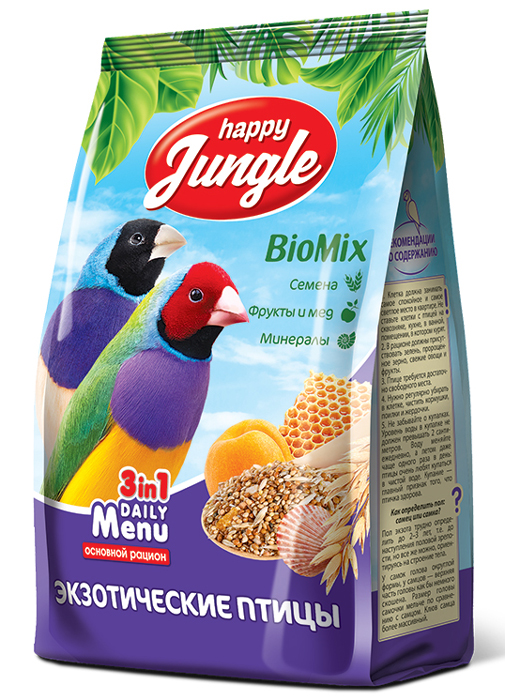 

Сухой корм для экзотических птиц Happy Jungle 0,5 кг