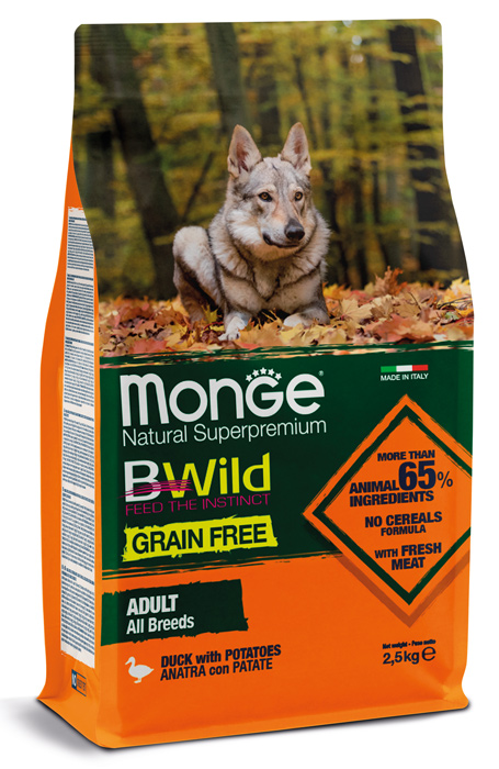 

Сухой корм для собак Monge BWild Grain Free утка с картофелем 2,5 кг