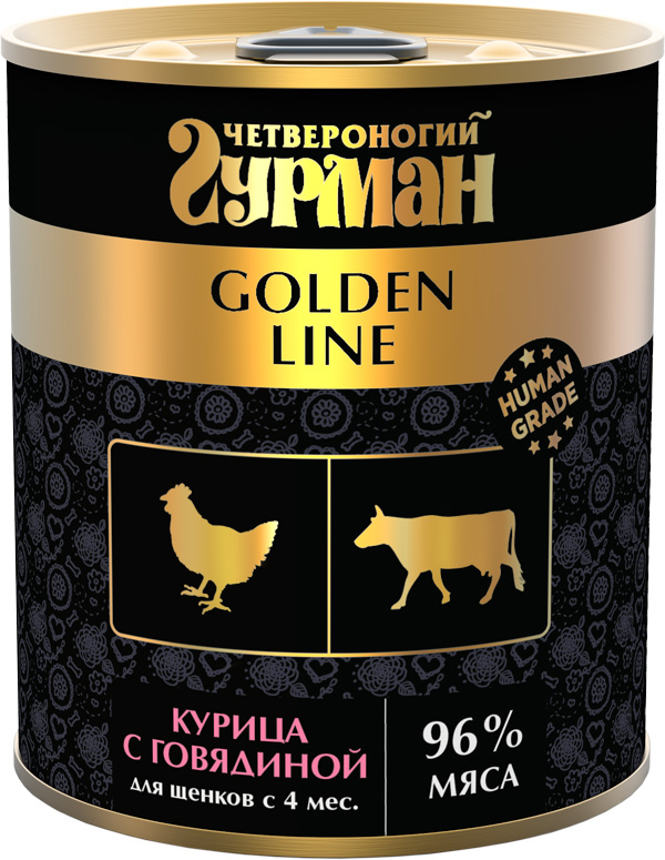 Влажный корм для щенков Четвероногий Гурман Golden line Курица с говядиной 034 кг 432₽
