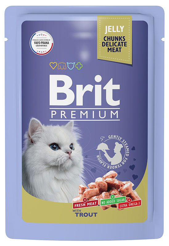 Влажный корм для кошек Brit Premium Пауч Форель в желе 0,085 кг, размер всех пород