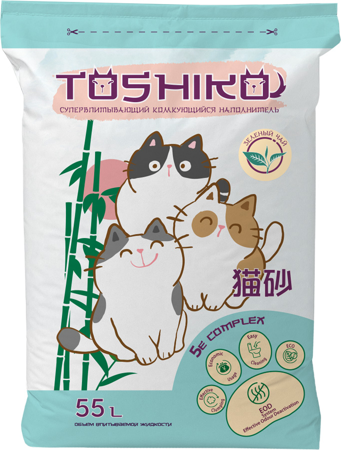 Наполнитель Toshiko Зеленый чай комкующийся древесный зеленый чай 202кг 55 л 5032₽