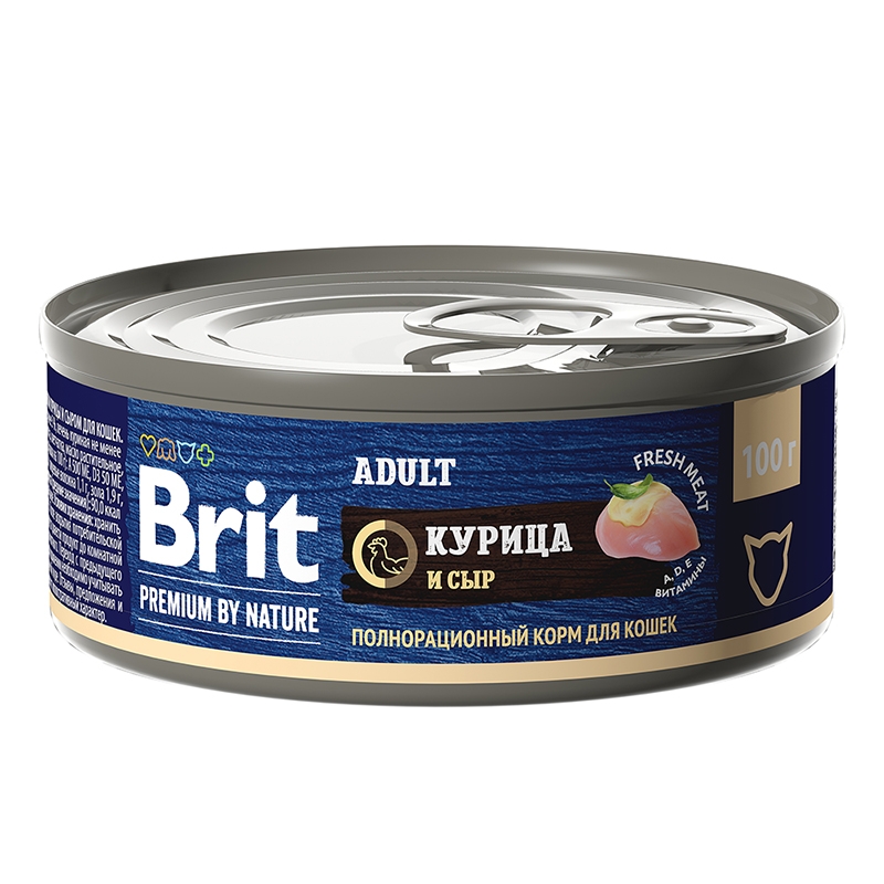 Влажный корм для кошек Brit Premium by Nature Курица и сыр 0,1 кг 