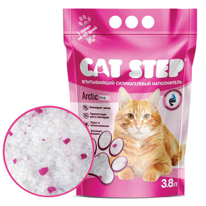 Наполнитель Cat Step Arctic Pink впитывающий силикагель 167кг 38 л 490₽