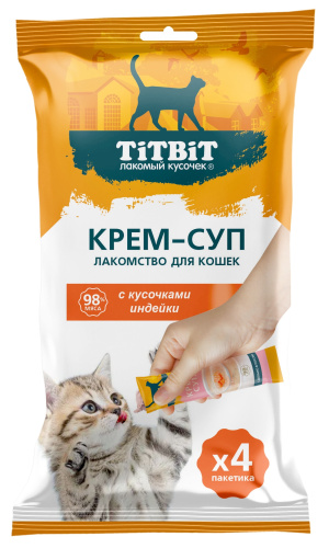 Лакомство для кошек Titbit Крем-суп с кусочками индейки 004 кг 65₽
