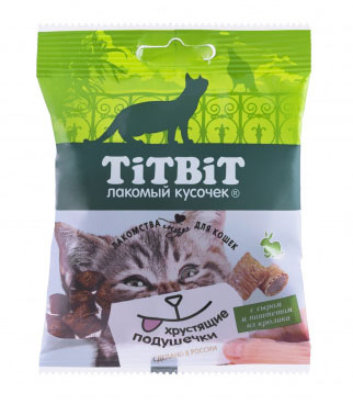 

Лакомство для кошек Titbit Хрустящие подушечки с паштетом из кролика и сыром 0,03 кг