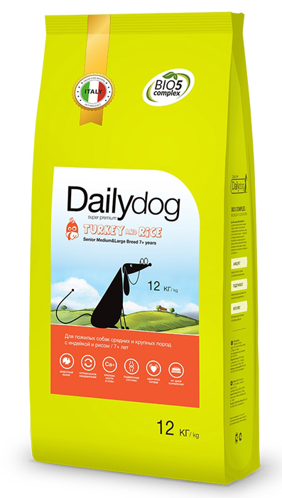 

Сухой корм для собак DailyDog Senior Medium & Large с индейкой и рисом для средних и крупных пород 12 кг